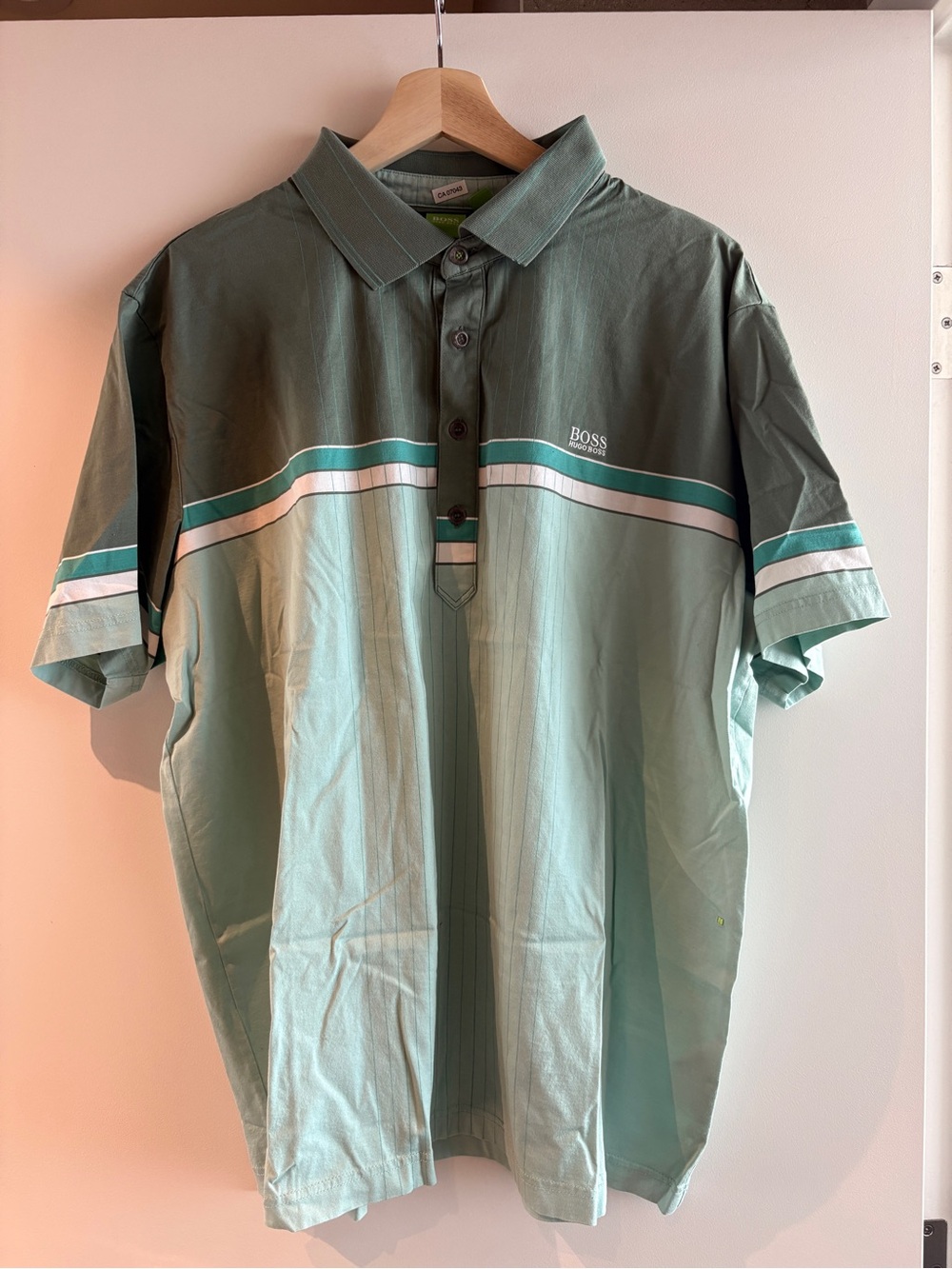 BOSS Mint & Dark Green Striped Polo